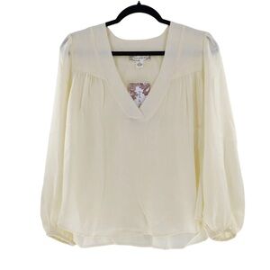 BAND OF THE FREE PEOPLE size SMALL Ivory Long Sleeve Satin Popover Blouse NEW